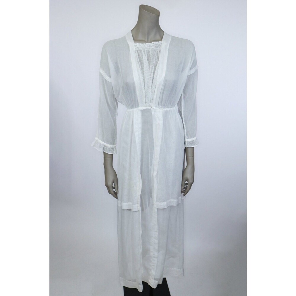 Vintage Antique 1910s Edwardian White Cotton Sheer Net Lace Lawn Dress XS